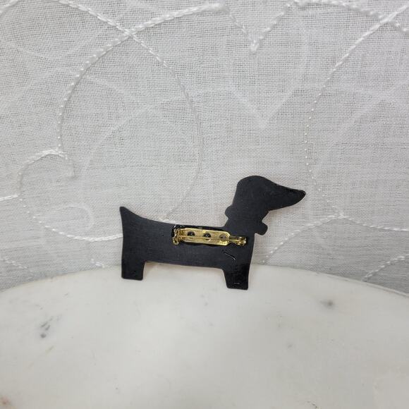 Vintage Dachshund Pin 3" Gold Tone Handmade Wiener Dog Brooch‎ Lapel Stick - Picture 13 of 14